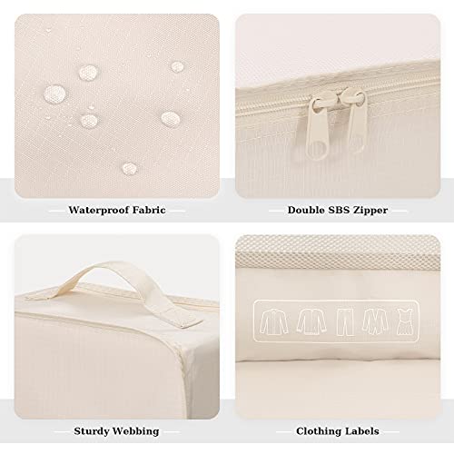 Mossio 6 Set Packing Cubes with Shoe Bag - Lightweight Travel Luggage Suitcase Organizers - color: Beige