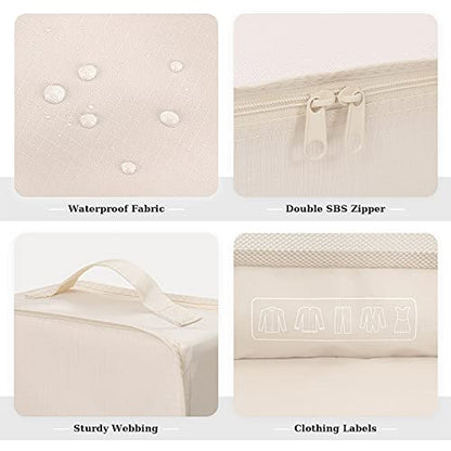 Mossio 6 Set Packing Cubes with Shoe Bag - Lightweight Travel Luggage Suitcase Organizers - color: Beige
