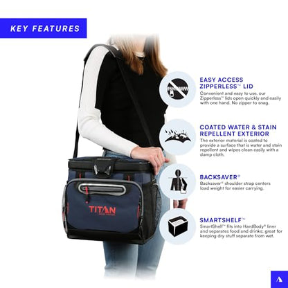 Titan by Arctic Zone Deep Freeze Cooler - Zipperless Hardbody Cooler - Deep Freeze Insulation, HardBody Liner, and SmartShelf - color: Navy Blue, size: 16 Can