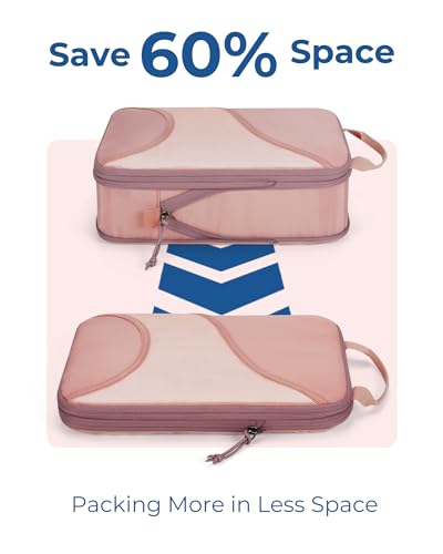 BAGSMART Compression Packing Cubes - 6 Set Travel Packing Cubes for Suitcases, Compression Suitcase Organizers with Shoe Bag - color: 04-Brier Rose
