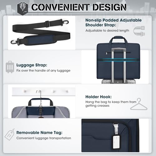 RAINSMORE Garment Bags for Travel Carry On Garment Bag for Hanging Clothes, Suit Bag for Business Trips with Shoes bag & Shoulder Strap, Waterproof Foldable Suit Luggage Bag for Men Women, Blue - color: Blue