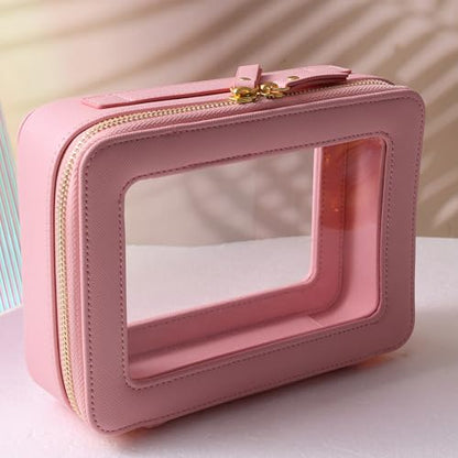 SANHECUN Toiletry bag waterproof cosmetic organizer with handle large opening for travelling (Pink) - color: Pink