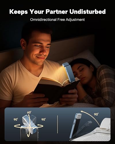 86lux Book Light, Rechargeable Clip-On LED Reading Light for Bed & Night Use - 3 Color Temperatures with Stepless Dimming, Ultralight Bookmark Design for Kids, Book Lovers, Blue - color: Blue
