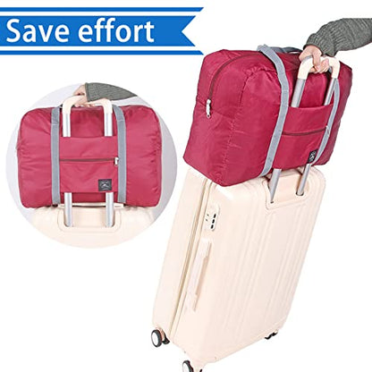 Travel Bag 24 Packes Carry on Luggage Foldable Duffel Bag Sports Gym Bag Weekender Overnight Bag Water Resistant Nylon Travel Duffel for Men Women (Red 24PCS) - color: Red 24