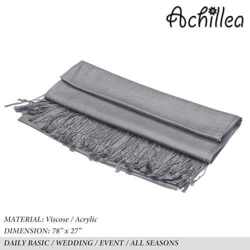 Achillea Lightweight Pashmina Scarf for Women – Soft Silky Shawl Wrap for Evening Dresses, Bridesmaids & Everyday Wear - color: Grey