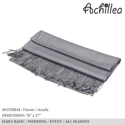 Achillea Lightweight Pashmina Scarf for Women – Soft Silky Shawl Wrap for Evening Dresses, Bridesmaids & Everyday Wear - color: Grey