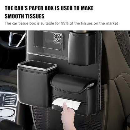 Car Backseat Organizer, 4 Storage Pockets Vehicle Back Seat Protector Kick Mat with Touch Screen Tablet Holder, Automotive Travel Storage Accessories, Universal for Truck SUV RV