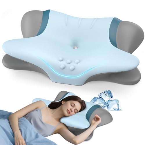 Cervical Neck Pillow for Pain Relief - Ergonomic Side Sleeper Pillow for Neck Support, Orthopedic Memory Foam Pillows for Sleeping, Contour Cervical Pillow Bed Pillow for Back Stomach Sleepers - color: Blue