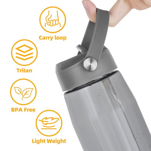 OLDLEY 32 oz Water Bottle with Straw, Leakproof Sports Water Bottle with Carry Strap, BPA-Free Large Water Bottles for Home,Travel, School, Outdoors, Gym, Tritan, Gray - color: Gray