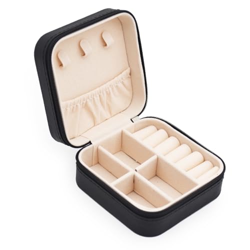 MODENGKONGJIAN Mini Jewelry Travel Case, PU Leather Travel Jewelry Organizer Box, Small Portable Portable Jewellery Storage Holder for Womens Rings Earrings Necklaces Bracelets (Black) - color: Black