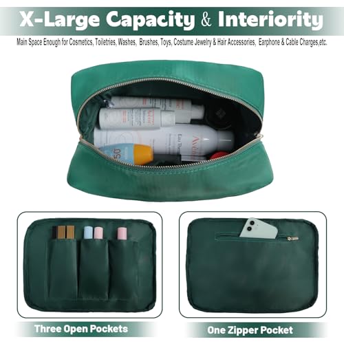 Beach Vacation Essentials Large Makeup Bag Fashion Bow Cosmetic Pouch Travel Toiletry Kit Bag for Women (XL,Green-Bow) - color: Green-Bow, size: XL