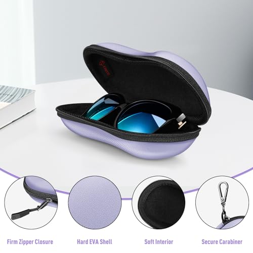 FINTIE Sunglasses Case, Hard EVA Shell Shockproof Sport Glasses Case with Metal Carabiner Travel Zipper Eyeglasses Holder - color: Purple