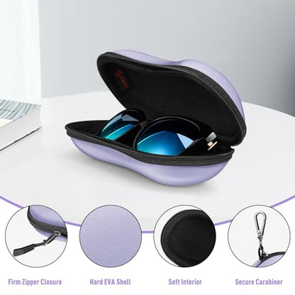 FINTIE Sunglasses Case, Hard EVA Shell Shockproof Sport Glasses Case with Metal Carabiner Travel Zipper Eyeglasses Holder - color: Purple