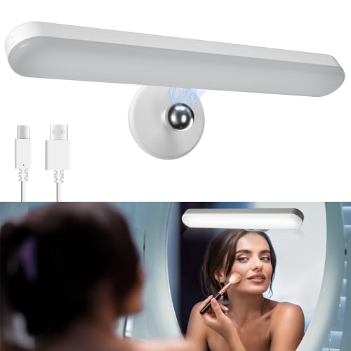 Benreom Wireless Vanity Lights for Mirror, Rechargeable Battery Operated Stick on Lamp, Adjustable Color Brightness & Angle Makeup Light, Cordless Magnetic LED Bar Renter Friendly Lighting Decor Gift - color: 3 White Light, size: 1 Pack