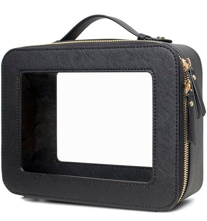 LETGO Clear Makeup Bags - TSA Approved Toiletry Bags with Zipper, Makeup Organizer for Carry-on Travel Essentials, Cosmetic Bags for Women & Men (Large Black) - color: Black, style: Large