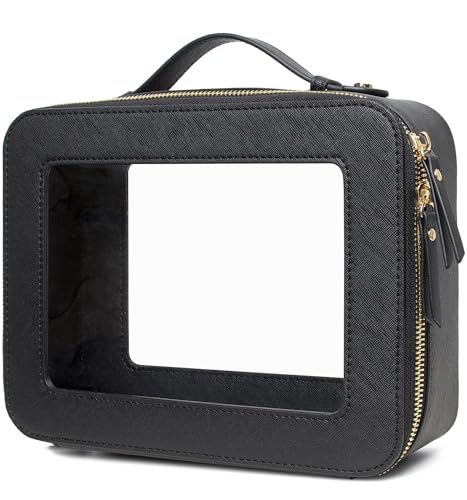 LETGO Clear Makeup Bags - TSA Approved Toiletry Bags with Zipper, Makeup Organizer for Carry-on Travel Essentials, Cosmetic Bags for Women & Men (Large Black) - color: Black, style: Large