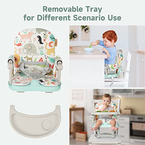 YOLEO Baby High Chair Booster Seat for Dining Table, Foldable High Chairs with Adjustable Heights, Travel Booster Seat with Removable Tray - color: Green, size: With Cushion