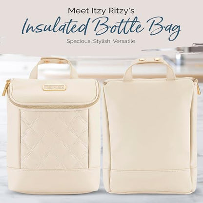 Itzy Ritzy Insulated Bottle Bag – Keeps Bottles Warm or Cool - Holds 3 Bottles & Features Interior Pocket for Ice Pack (Not Included), Milk & Honey - color: Milk & Honey