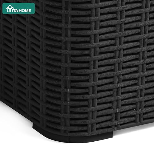 YITAHOME Outdoor Coffee Table with Extra Storage 11.5 Gallon Resin Rattan Side Table for Patio Decor,Cushions(Black) | Extra Storage