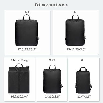 BAGAIL 6 Set Ultralight Compression Packing Cubes Packing Organizer for Travel Accessories Luggage Suitcase Backpack - color: Black70D, style: Cloth Pattern