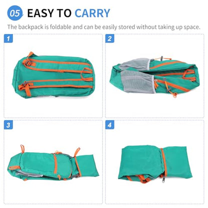 Hiking Daypack Packable, Camping Backpack Water Resistant Lightweight Polyester for Men Women Travel Outdoor - color: Lake Blue