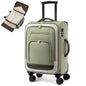 LOVEVOOK Carry on Luggage 22x14x9 Airline Approved with Garment Folder & Spinner Wheels, 22 Inch Large Rolling Carry-on Suitcase, Softside Lightweight Underseat Luggage for Women Travel Overnight, 49L - color: Green-beige, size: 22 Inch With Garment Compa