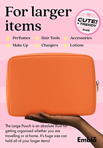 Embla Large Makeup Bag and Waterproof Nylon Travel Toiletry Bag, Large Capacity Cosmetic Zipper Pouch, Orange - color: Peach, size: Large
