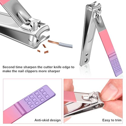 Manicure Set, Travel Mini Nail Clippers Kit Pedicure Care Tools, 10pcs Stainless Steel Grooming kit (Pink Purple) - color: Pink Purple