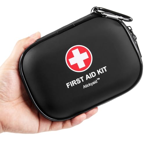 Mini First Aid Kit - 120 Piece Small Waterproof Hard Shell Medical Kit for Car, Home, Office, Travel, Camping, Sports, Outdoor, School - Emergency First Aid Supplies and Survival Kit (Black) - color: Black