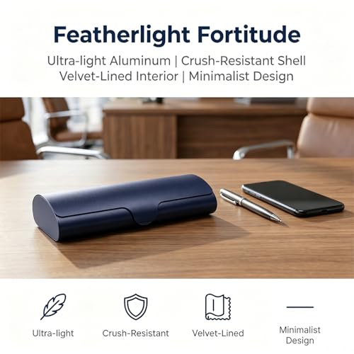 Philley Aluminum Ultra-Light Eyeglasses Case Hard Shell Nearsighted Glasses Case for Women & Men - color: Dark Blue