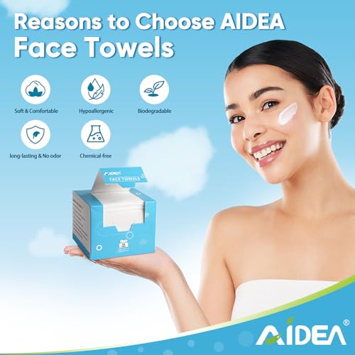 AIDEA Face Towels Disposable-100Ct (2 Box), Clean Facial Towelettes for Sensitive Skin, Cleansing Wipes for Makeup Removing, Nursing, Travel, Dry Wipes Face Cloths - style: 7.87" x 7.87" (Pack of 100)