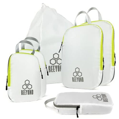 Beeyond Compression Packing Cubes Set - 6 Pieces for Travel and Luggage Organization, Includes Large & Small Cubes, Accessories Bag, and Laundry Bag