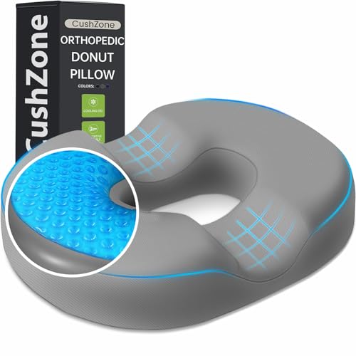 Donut Pillow Seat Cushion - Cooling Gel Donut Chair Cushions, Memory Foam Seat Cushion for Office & Home, Car Seat Cushion and Butt Pillow, Hemorrhoids Pillow and Tailbone Pain Relief, Light Grey - color: Light Grey, size: Large