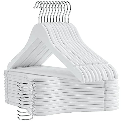 White Wooden Hangers 30 Pack Slim Coat Hangers for Closet with Smooth Finish,Shirt,Suit,Dress,Heavy Duty Clothes Hanger - color: White