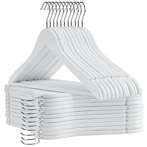 White Wooden Hangers 30 Pack Slim Coat Hangers for Closet with Smooth Finish,Shirt,Suit,Dress,Heavy Duty Clothes Hanger - color: White