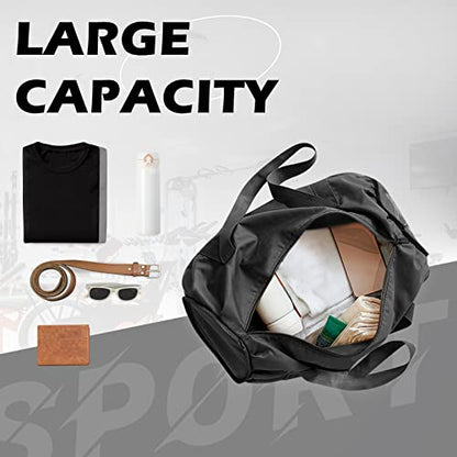 Foldable Sports Gym Duffel with Wet Dry Pocket, Ultralight Travel Carry on Bag, Overnight Weekender for Travel, Beach (Black) - color: Black