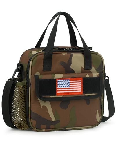 Tactical-style Lunch Bag 5L Kids Lunch Bag with Adjustable Shoulder Strap Easy to Clean Leakproof Wipeable liner Toddler Lunch Box Bag for Boys Girls School and Daycare - color: Green Camo