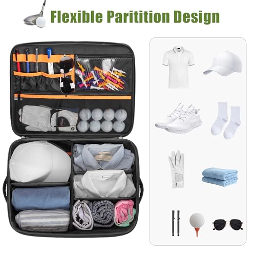 PGmoon 2 Layer Golf Trunk Organizer, Golf Car Storage Organizer with Individual Ventilated Compartment for 2 Pairs Shoes, Golf Car Locker for Balls, Clothes, Tees, Gloves, Accessories (Black) - color: Black