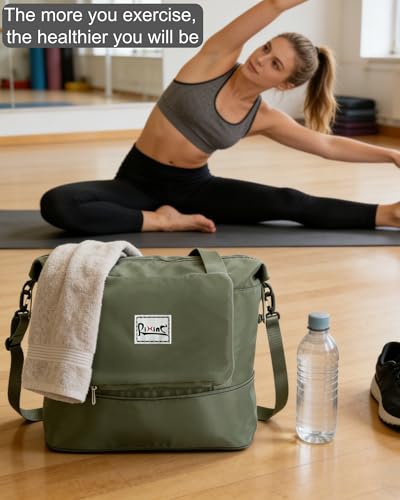 Foldable Travel Duffel Bag for Women, 40L Expandable Carry on Bag Personal Item Flight Approved, Lightweight Water Resistant Overnight Weekender Bag with Wet Pocket for Gym Travel, Olive Green - color: Olive green