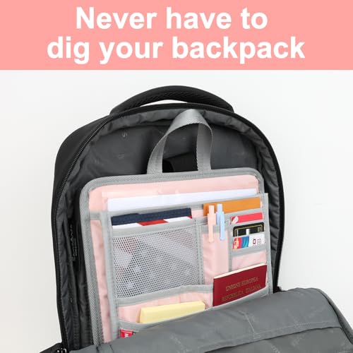 Stiff Backpack Insert Organizer for Men Women Bag In Bag,Water-repellent Nylon 13.7''x10.2''x2''-Pink - color: Pink