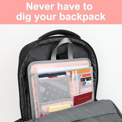 Stiff Backpack Insert Organizer for Men Women Bag In Bag,Water-repellent Nylon 13.7''x10.2''x2''-Pink - color: Pink