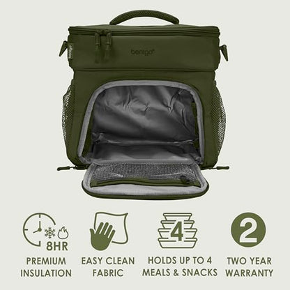 Bentgo Prep Deluxe Insulated Multimeal Bag - Lunch Box Bag, Holds 5 Meals, Premium Insulation up to 8 Hrs, Durable, Water-Resistant - Large Capacity For Adult Meal Prep (Olive Green) - color: Dark Green