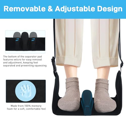 Airplane Foot Hammock, Foot Hammock for Travel Accessories with Ergonomic Removable Foot Divider Design, Airplane Foot Rest, Premium Comfortable Memory Foam & Hardboard for No Feet Clashing(Large)