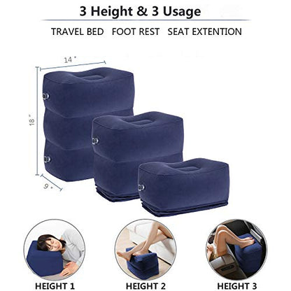 Inflatable Travel Foot Rest Pillow, Adjustable Height Leg Rest Pillow for Cars, Home, Office, Trains, Airplane, Make a Flat Bed for Baby, Kids, Toddlers, Blue, 1 Pack - color: Blue 1