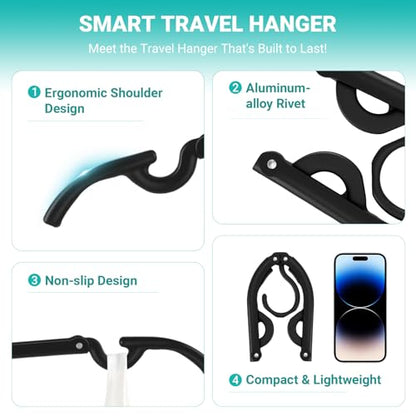 10 Pcs Travel Hangers, 2026 Cruise Ship Essentials, Foldable Plastic Hangers for Suitcase, Portable Travel Must Haves for RV Camping Hotel Europe Vacation (Black)