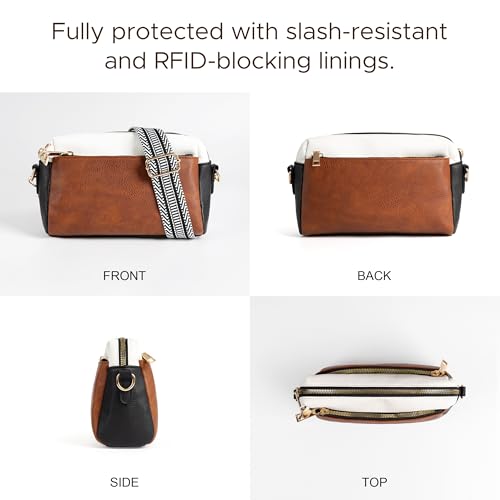 Anti Theft Crossbody Bag for Women, Slash-resistant RFID Blocking Travel Purses, Small Shoulder Bag Handbag - color: Brown Beige Black