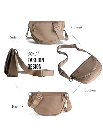 Crescent Bag for Women and Men, Fashion Medium Nylon Folding Crescent Moon Bag Single Shoulder Bag with Adjustable Strap - color: Coffee color