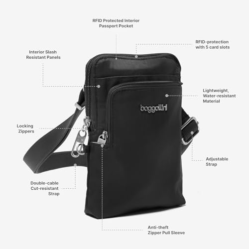 Baggallini Women's Securtex Anti-theft Activity Crossbody Bag - color: Midnight Blossom Print