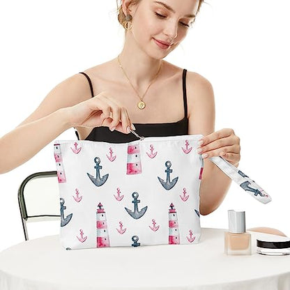 Fokongna Travel Makeup Bag - Wet Dry Bag for Swimsuit, Beach Pool Diapers, Dirty Yoga Gym Clothes - Zipper Pouch for Women, Sister, Friends - Ocean Sea Shells Beach Starfish - color: Anchor Watchtower