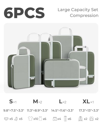 Percover Compression Packing Cubes for Travel, 6-Piece Structured Compression Organizer Set for Organized Packing & Carry-On Luggage, Green - color: Green, size: 6 Set